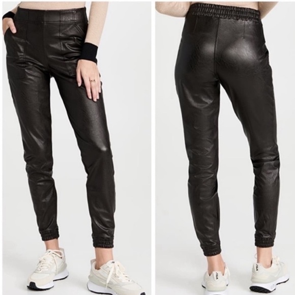 SPANX Faux Leather Black Jogger Pants Vegan Size XS - Picture 1 of 12